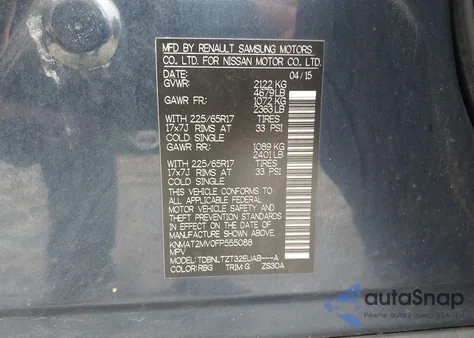 2015 Nissan Rogue Sv z USA, uszkodzony, nr VIN KNMAT2MV0FP555088